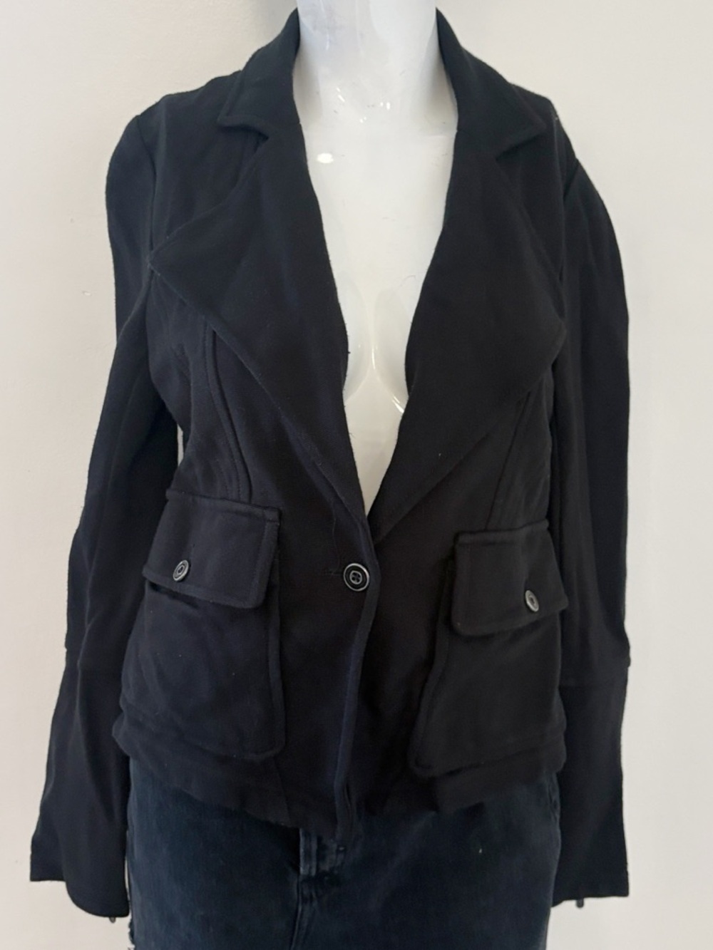 by Anthropologie Classic Black Blazer Jacket w Zip Cuffs & Outer Side Pockets